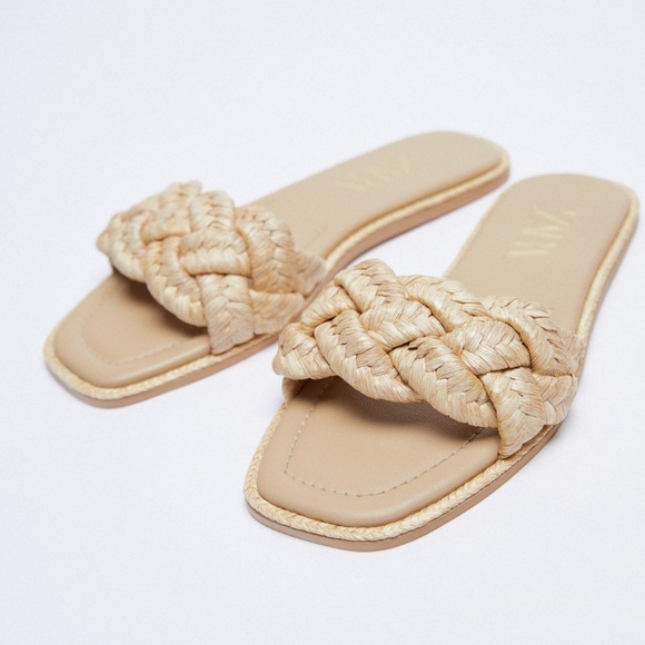 Zara FLAT WOVEN RAFFIA SANDALS - Picture 6 of 13